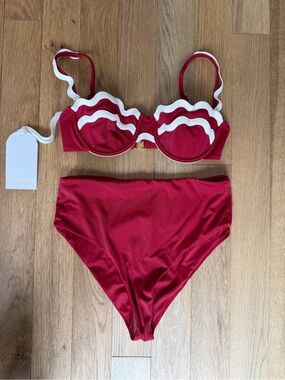 ❤️ NWT Bahia Maria Ola Bikini Cherry Red S Top M High Waist Bottom